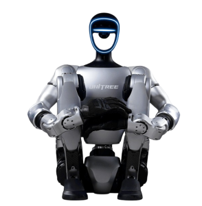 Robot humanoide G1 de cuclillas vista frontal