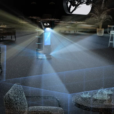 robot camarero bellabot pro 11 escaneando entono para vita obstáculos