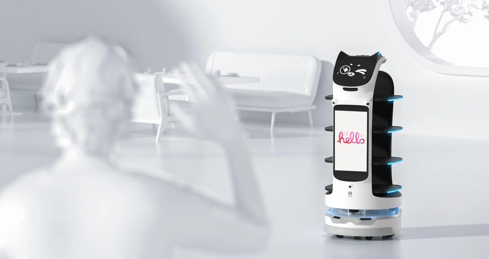 robot camarero bellabot pro 25 interacción de saludo