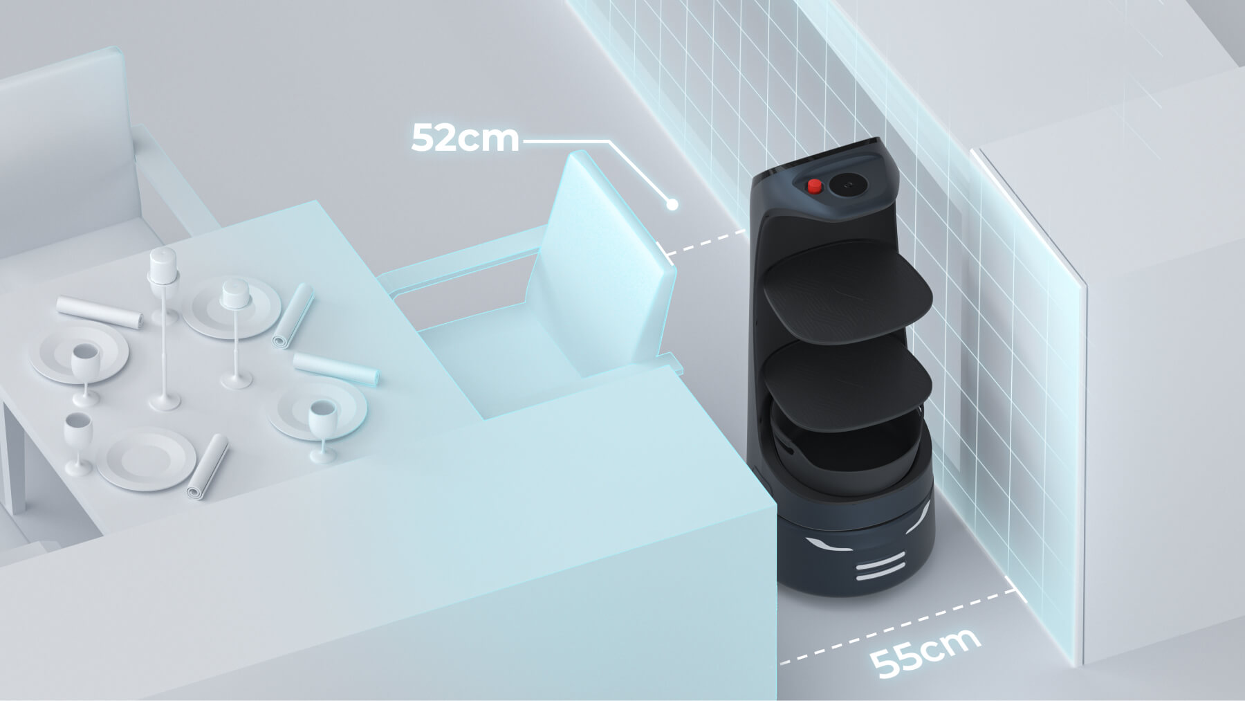 robot camarero kettybot pro atravesando zonas estrechas