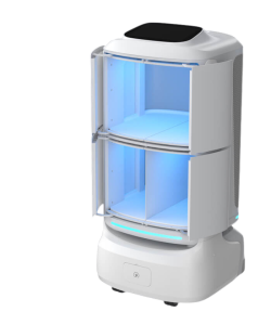 robot de reparto flashbot blanco con puertas abiertas