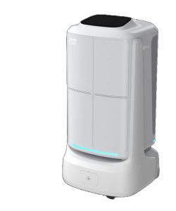 robot de reparto flashbot blanco con puertas cerradas