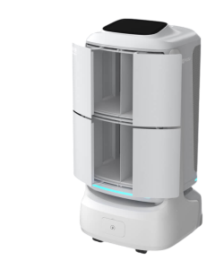 robot de reparto flashbot blanco abriendo las puertas