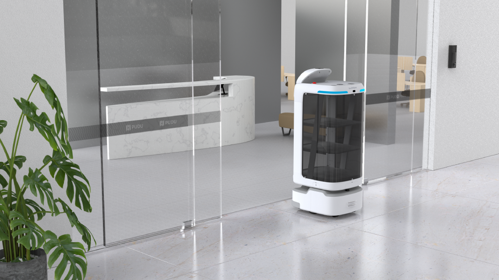robot camarero y reparto swiftbot accediendo a puertas automáticas