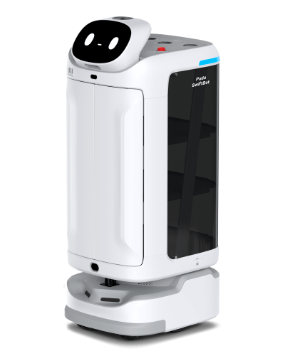 robot camarero y reparto swiftbot con las compuertas cerradas