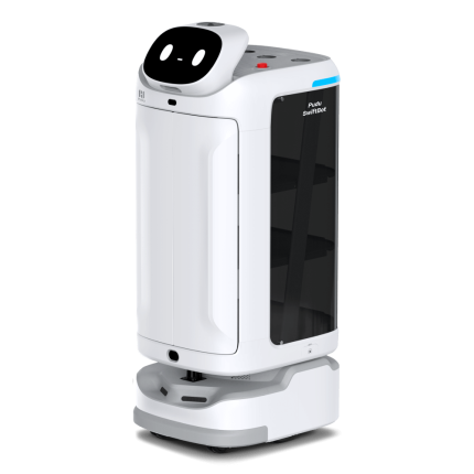 robot camarero y reparto swiftbot con las compuertas cerradas