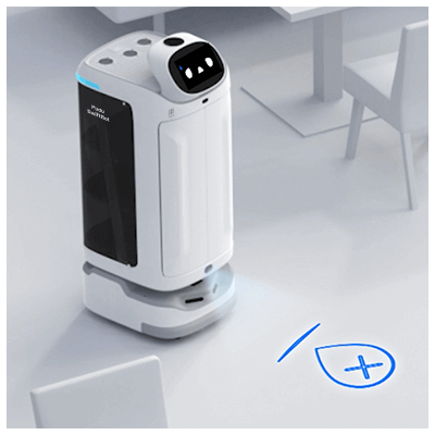 robot camarero y reparto swiftbot indicando el estado de la máquina